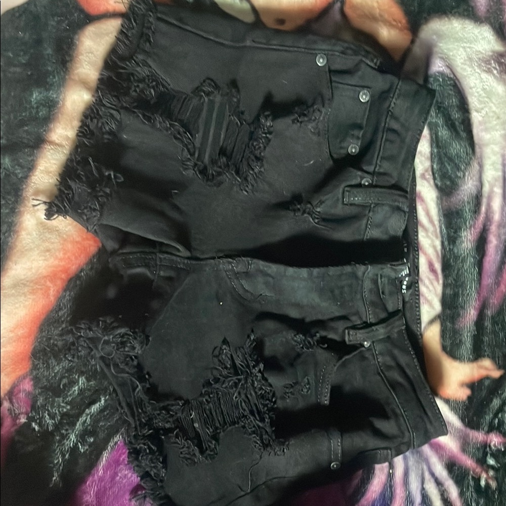 Black Distressed Denim Shorts